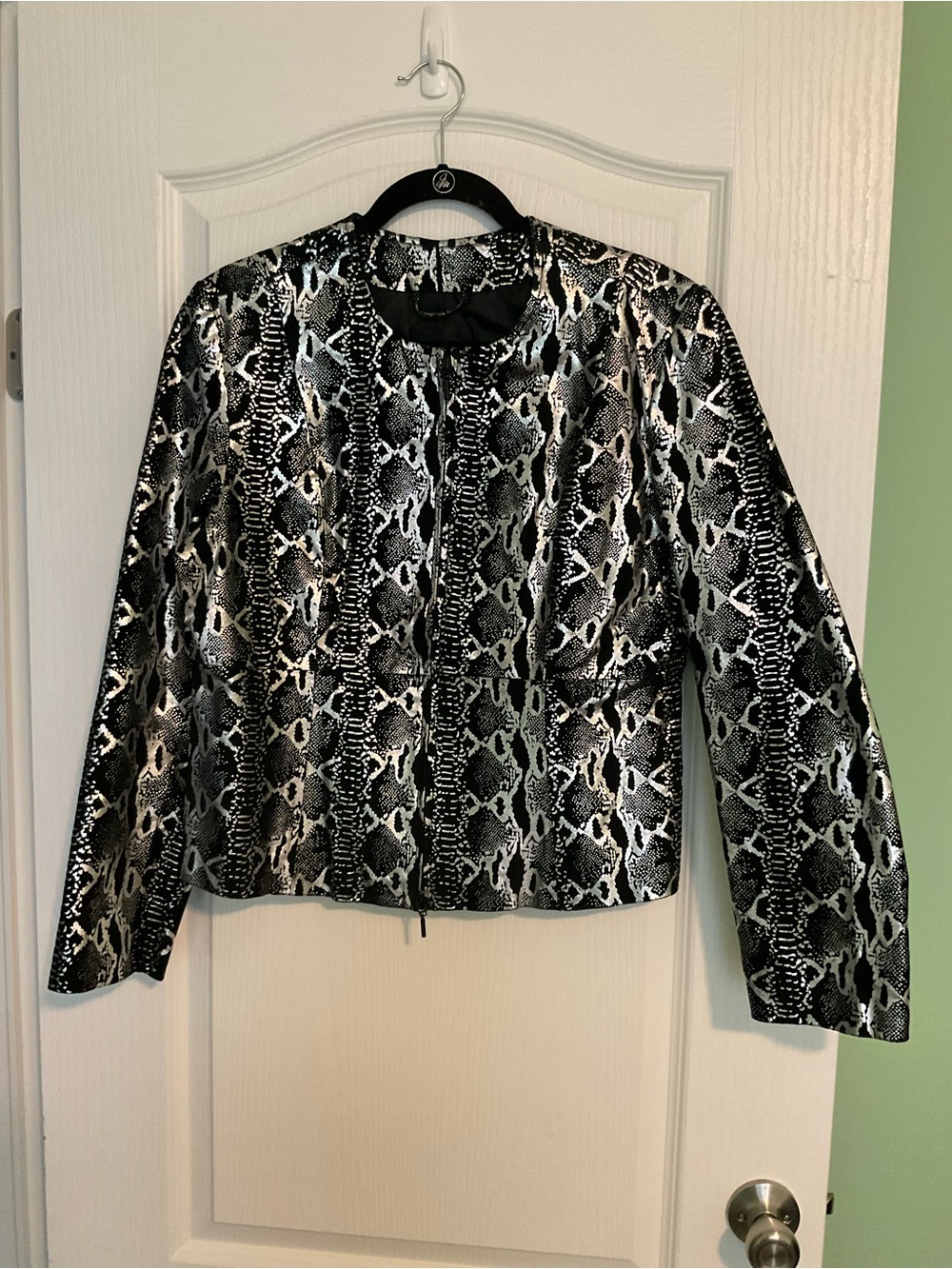 Metro Style Snake-Print Metallic Jacket in Black and Silver-Tone